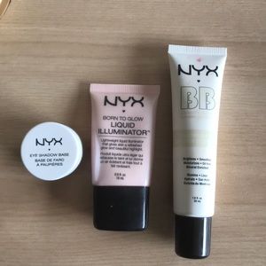 NYX: Eye Shadow Base, Liquid Highlighter, BB Cream